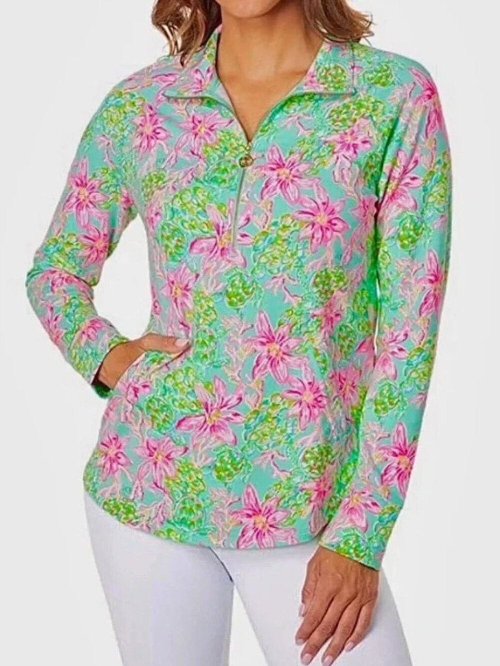 LILLY PULITZER SKIPPER POPOVER UPF 50+ SURF BLUE SO SHELLEGANT SWEATSHIRT XXL